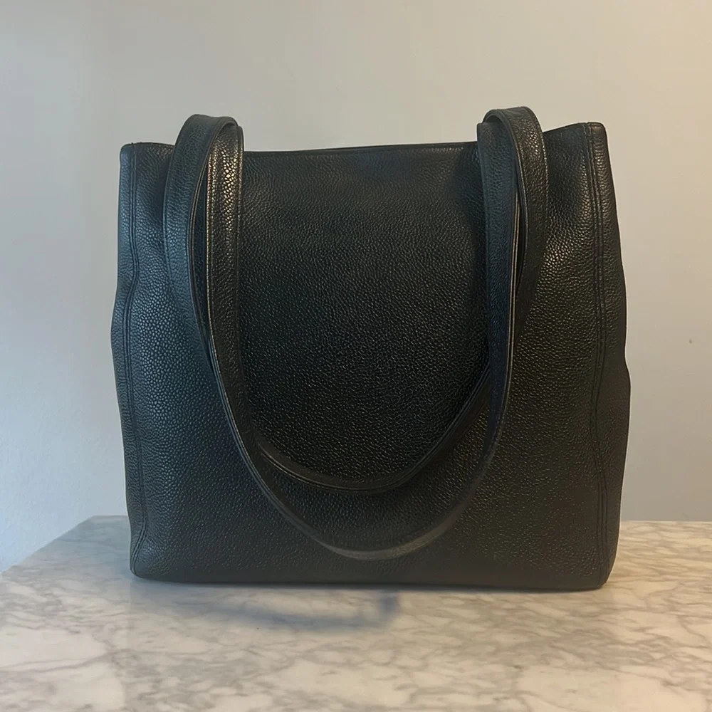 CHANEL Coco Mark Black Caviar Leather Tote Shoulder Bag